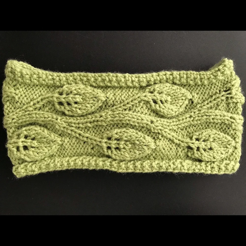 Green Leaves Twist-Front (or Back) Headband, Wool-Free